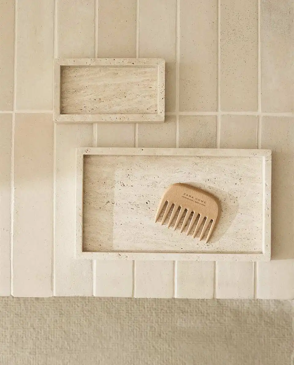 Marble Serving Board - Bandeja de travertino amarelo estilo wabi-sabi,