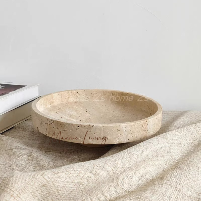 Marble Serving Board - Tigela de travertino bege estilo Wabi