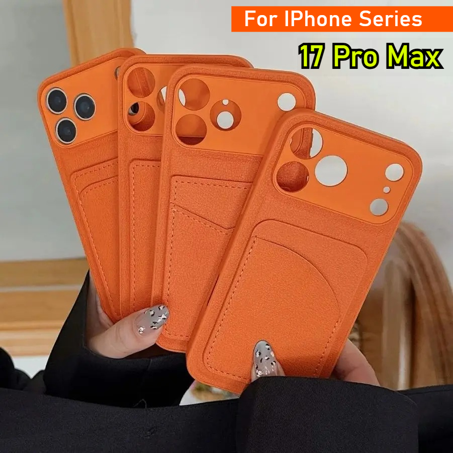 Leather Card Wallet - Capa de couro cor laranja com