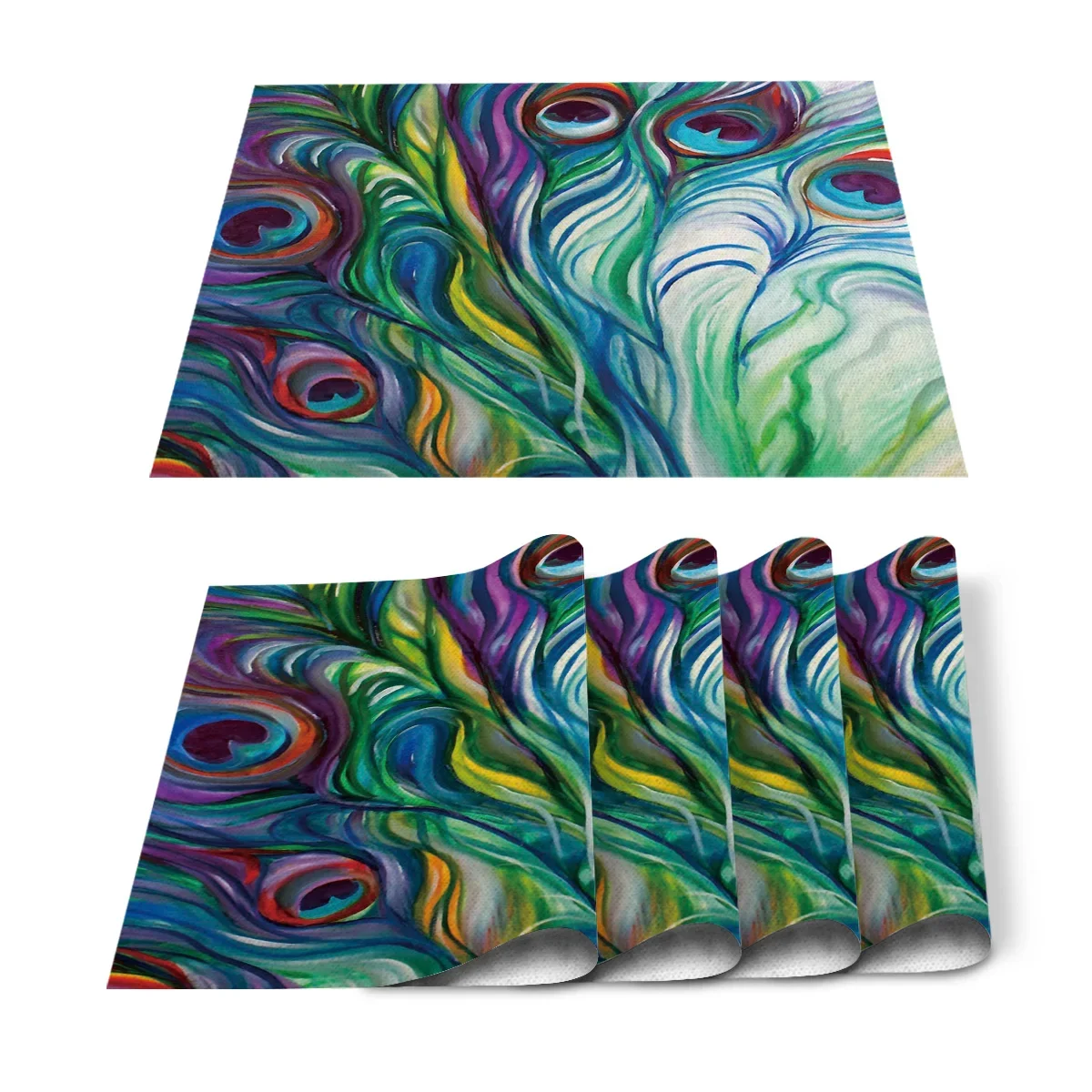 Pena do pavão Impresso Mats Se - Linen Napkin Set avaliação e preço